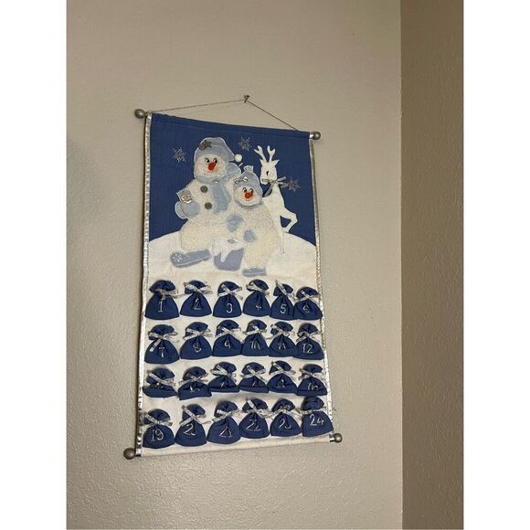 Advent Calendar Snow Buddies Christmas Cloth Banner Countdown Pocket Bag Snowman - Picture 1 of 4